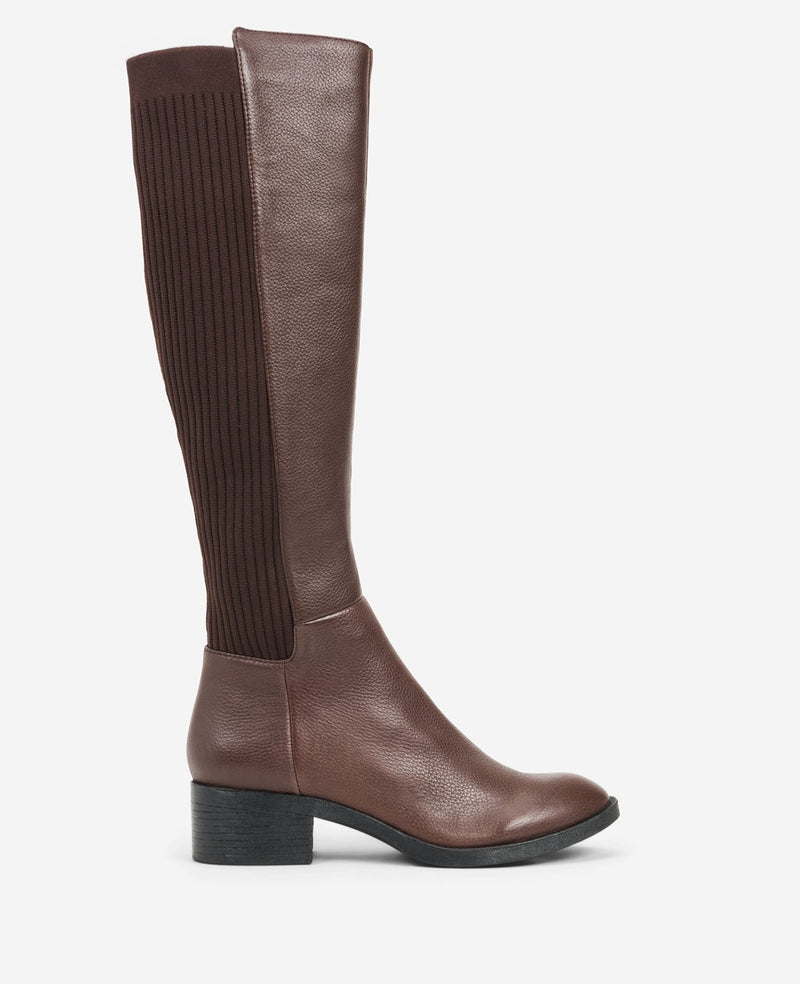 Levon Leather & Rib Knit Knee Boot Wide Calf