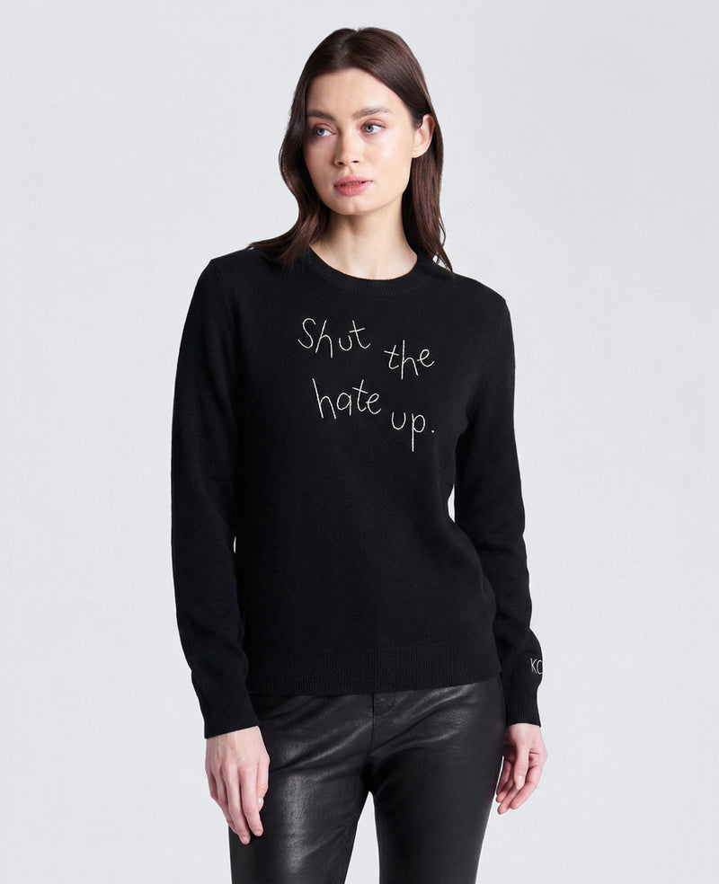 Kenneth Cole - Lingua Franca Shut The Hate Up Unisex Cashmere Crewneck Sweater Men's Apparel for Unisex