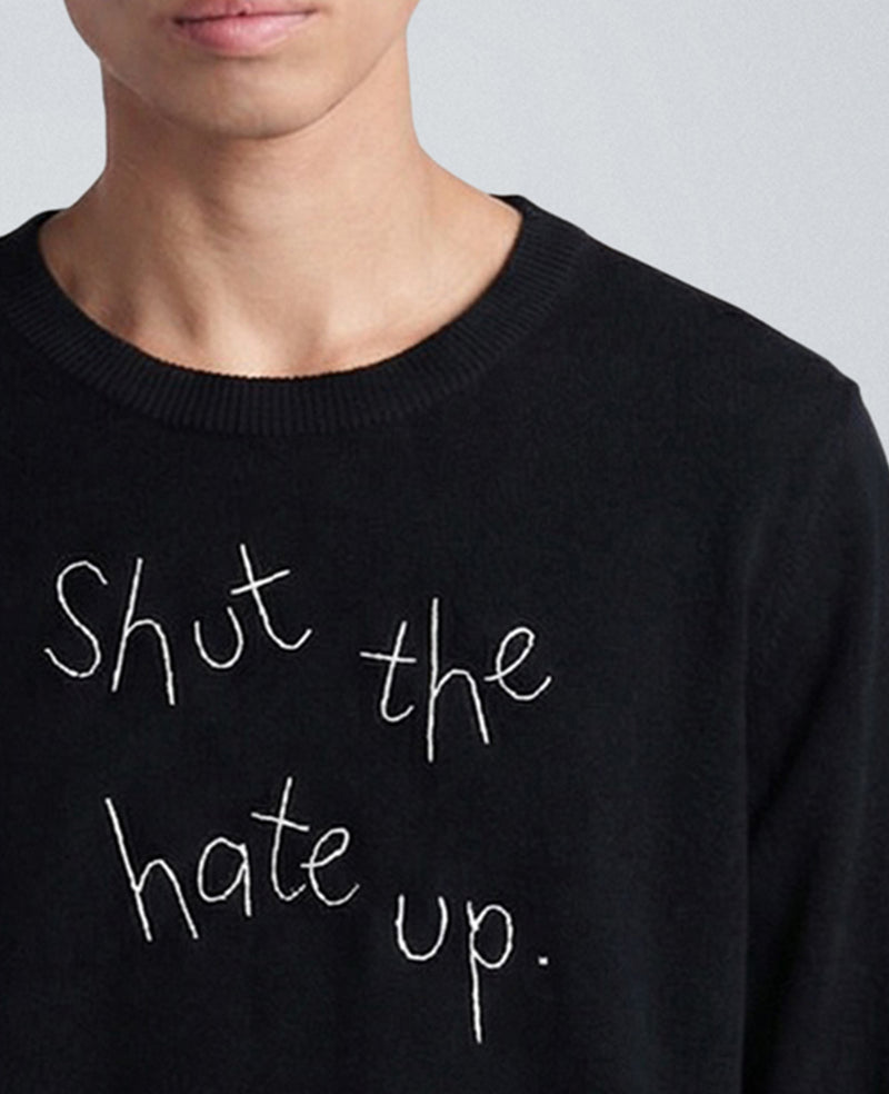 Kenneth Cole - Lingua Franca Shut The Hate Up Unisex Cashmere Crewneck Sweater Men's Apparel for Unisex