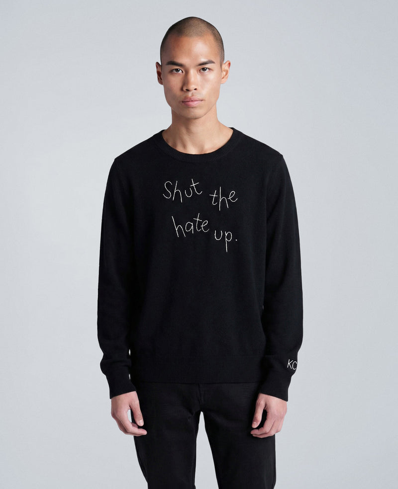 Kenneth Cole - Lingua Franca Shut The Hate Up Unisex Cashmere Crewneck Sweater Men's Apparel for Unisex