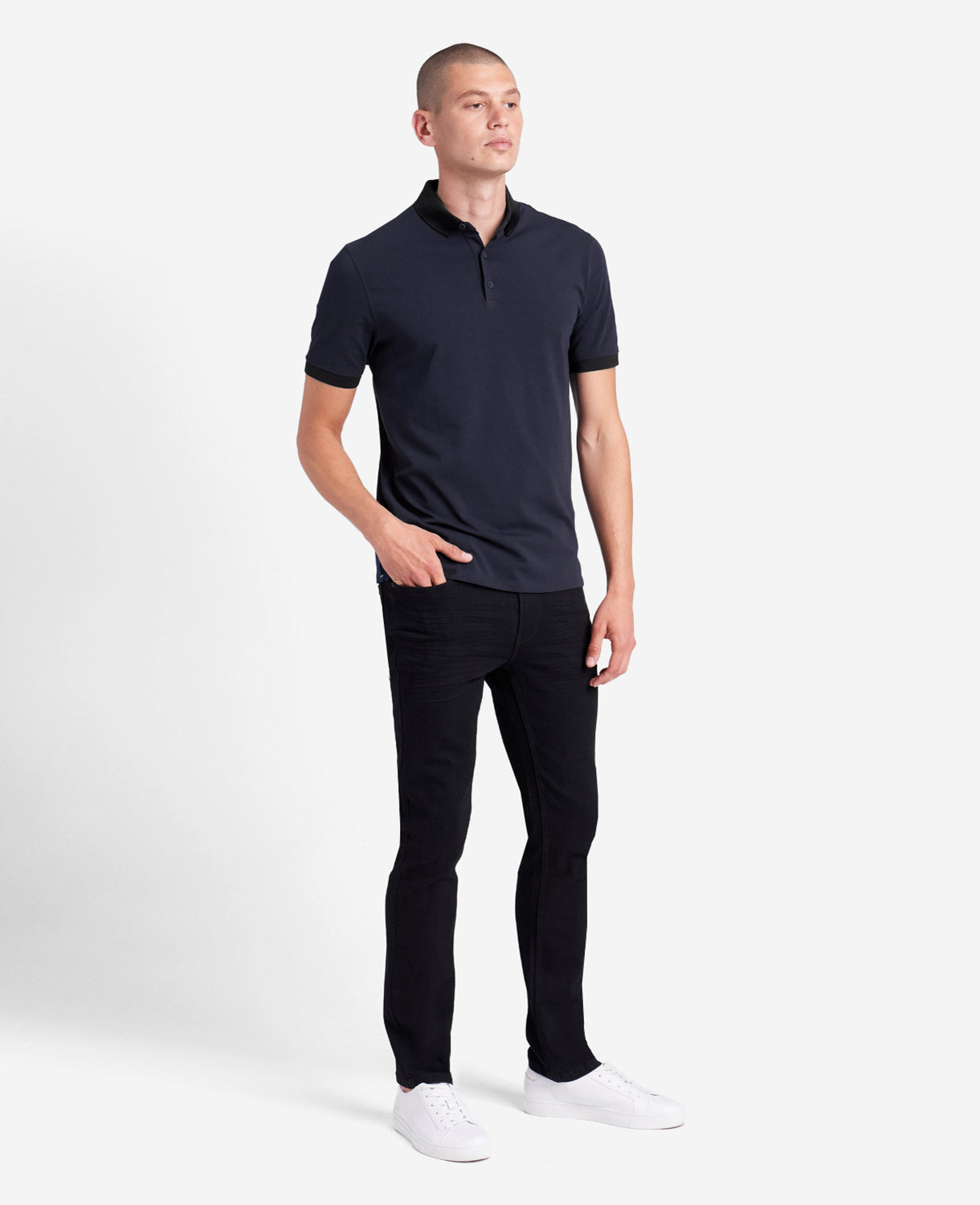 Navy Polo Shirt with Colorblock Collar – 4-Way Stretch | KC