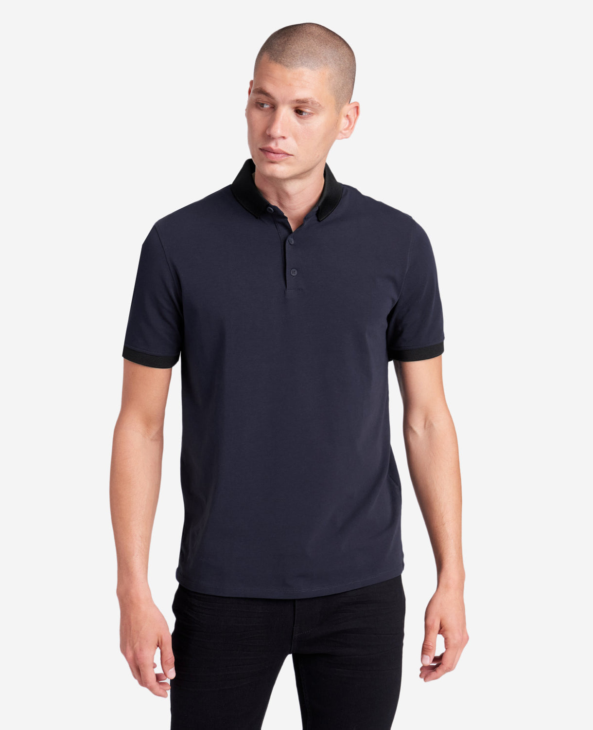 Navy Polo Shirt with Colorblock Collar – 4-Way Stretch | KC