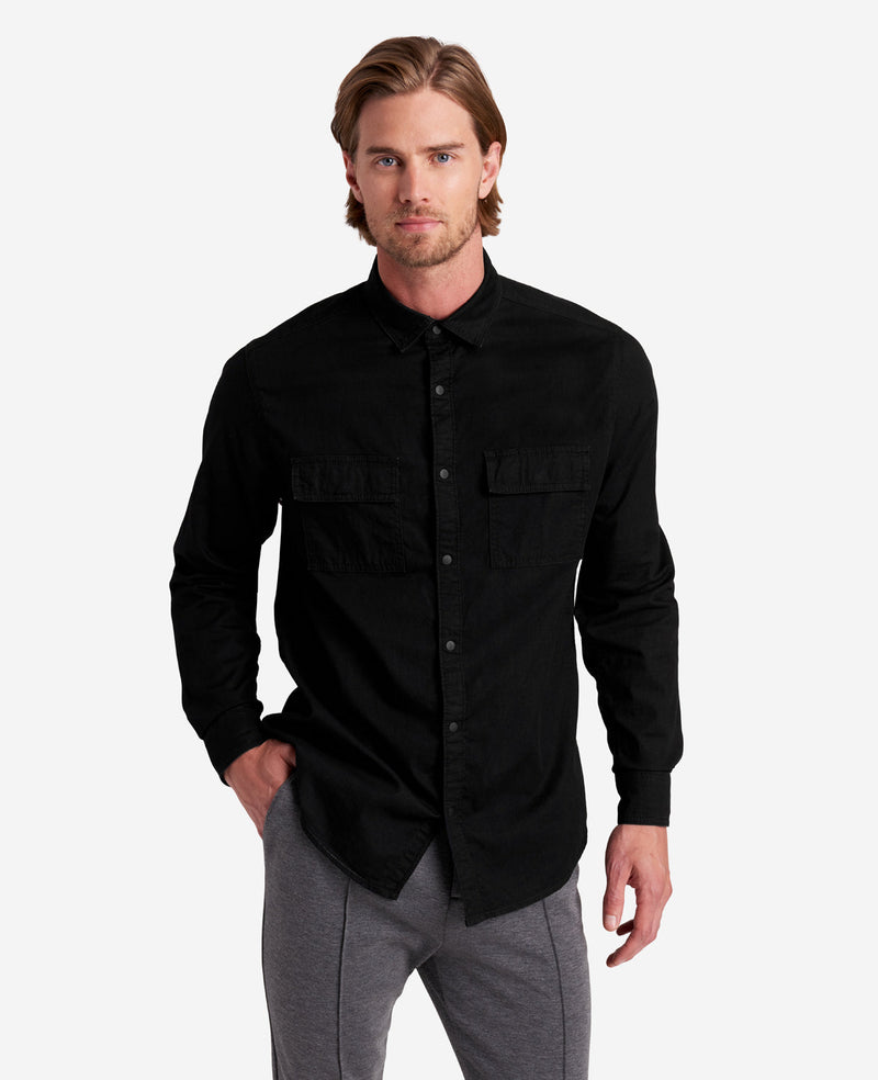 Shop Men's Stretch Denim Shirt Black | Kenneth Cole Shop Men's Stretch Denim Shirt Black | Kenneth Cole