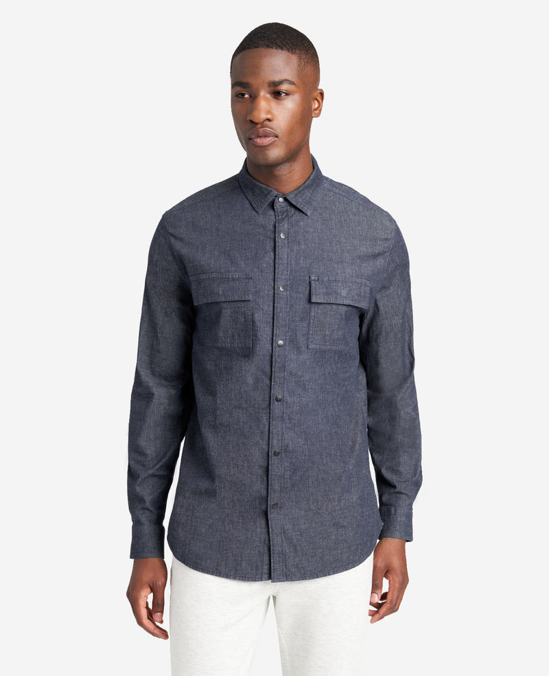 denim dress shirt for men Sheldon Men's Long Sleeve Denim Shirt, Indigo